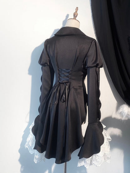 Tail Long Shirt Spitzkragen Gothic Foldover Ouji Ärmel Lolita Schwarz