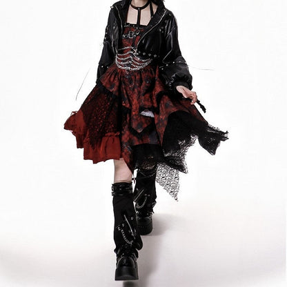 a with Chain Black Warmers Buckle Multiple Body Studded Chains Belt/Black Silver and Harness Leg