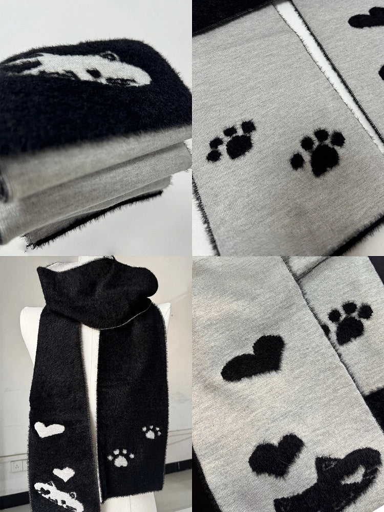 Cat Heart Black Gray and with Scarf Patterns Reversible