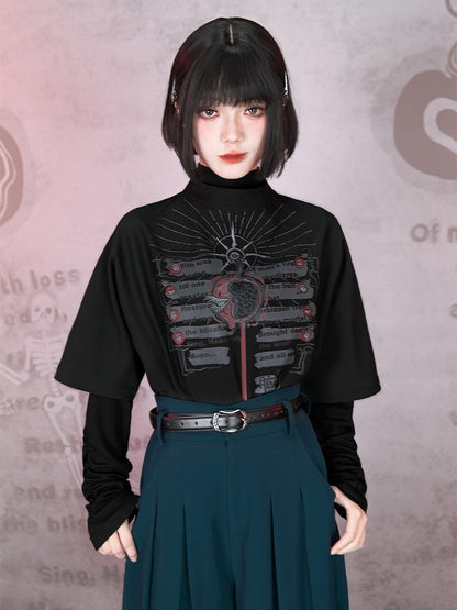 Graffiti With Gothic Sleeve Stand Top Black Print 1/2 Collar