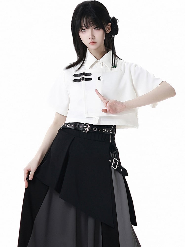 ブラックのアシンメトリーヘムコルセットベルト（バックルベルト付き）