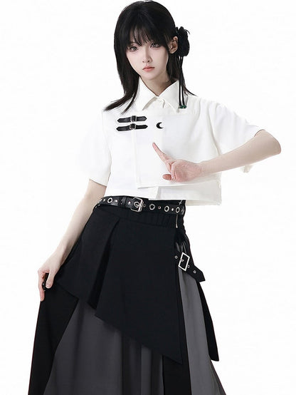 ブラックのアシンメトリーヘムコルセットベルト（バックルベルト付き）