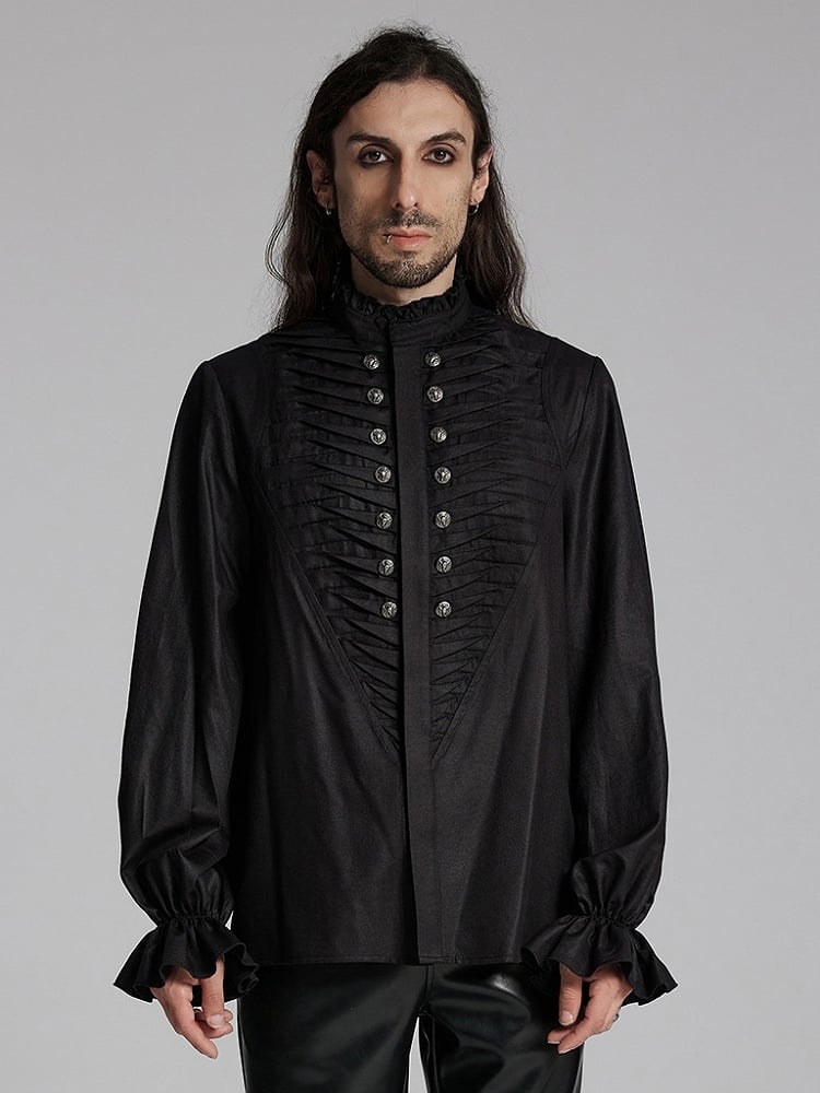 Shirt 3D Men's Black Goth Pleated
