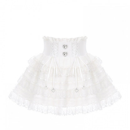 Ryousangata Tiered Ruffle Skirt with Lace Trim in White - Puppet Bombs