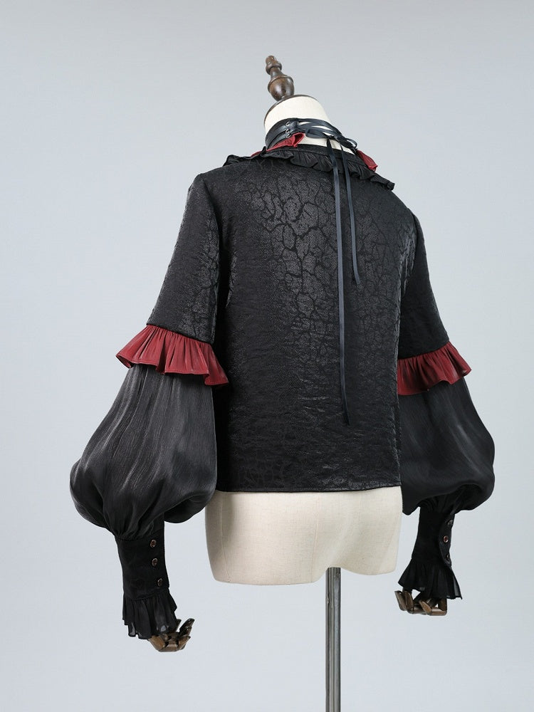 Gothic Rose Ruffle Shirt with Choker Collar - DevilInspired Exclusive Collection