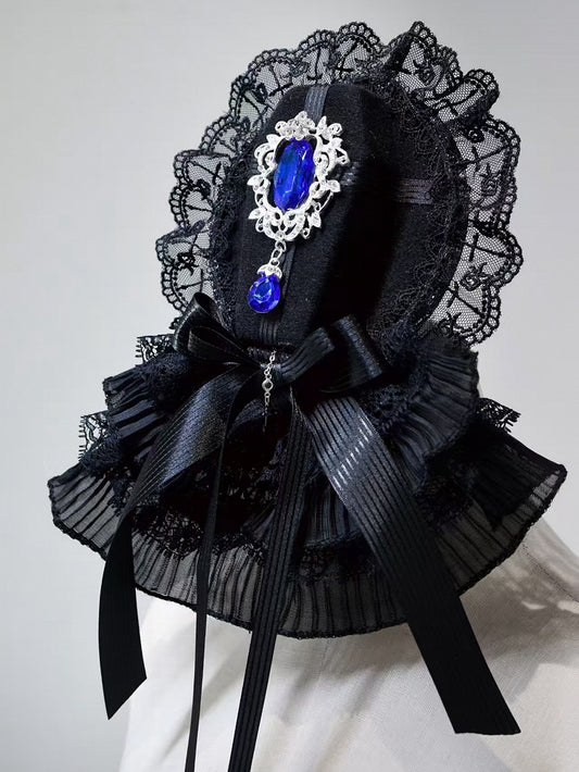 Black Coffin-Shaped Rhinestone Gothic Mini Hat - Tonight's White