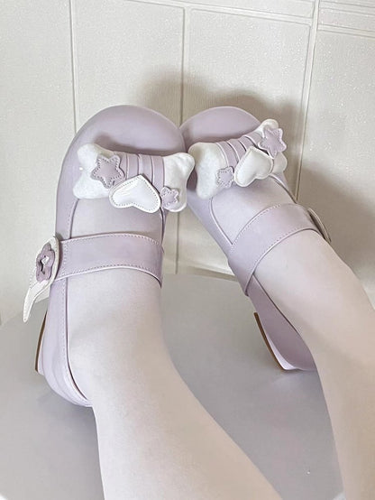 Jirai Kei – Hellviolette Lolita-Mary-Jane-Schuhe mit Sternflügeln