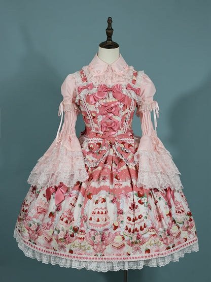 Süße und Set Erdbeerdesserts Pink Full JSK Print / Lolita