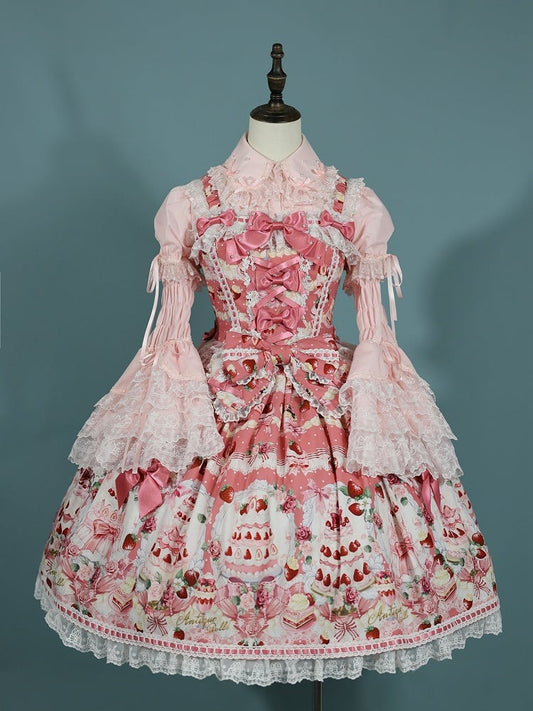 Sweet and Set Strawberry Desserts Pink Full JSK Print / Lolita