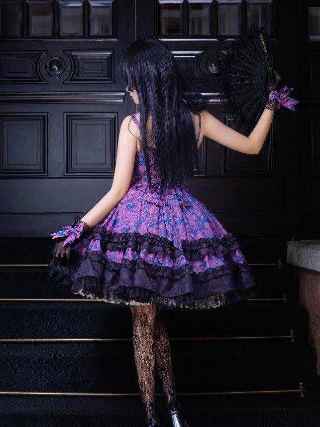 Purple & Black Bowknot Pearl Chain Halter JSK Dress