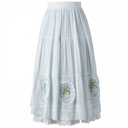 Skirt Light Blue Lily-of-the-Valley Embroidered Lace Trim Cutton
