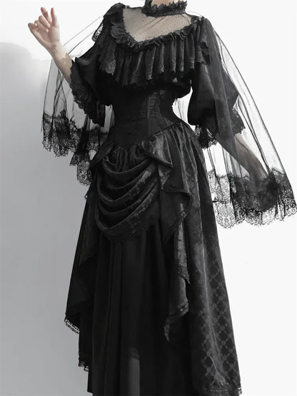 All Black Aristocrat  Gothic Edward Neck / V-neck Top