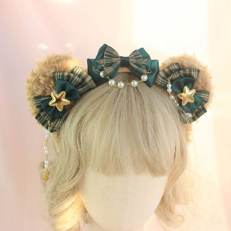 KC Bear Farbe Teddy Ohr Plaid Optionen mit – Ketten Bowknots Bead 4 Lolita und