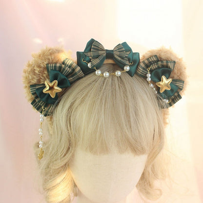 KC Bear Farbe Teddy Ohr Plaid Optionen mit – Ketten Bowknots Bead 4 Lolita und