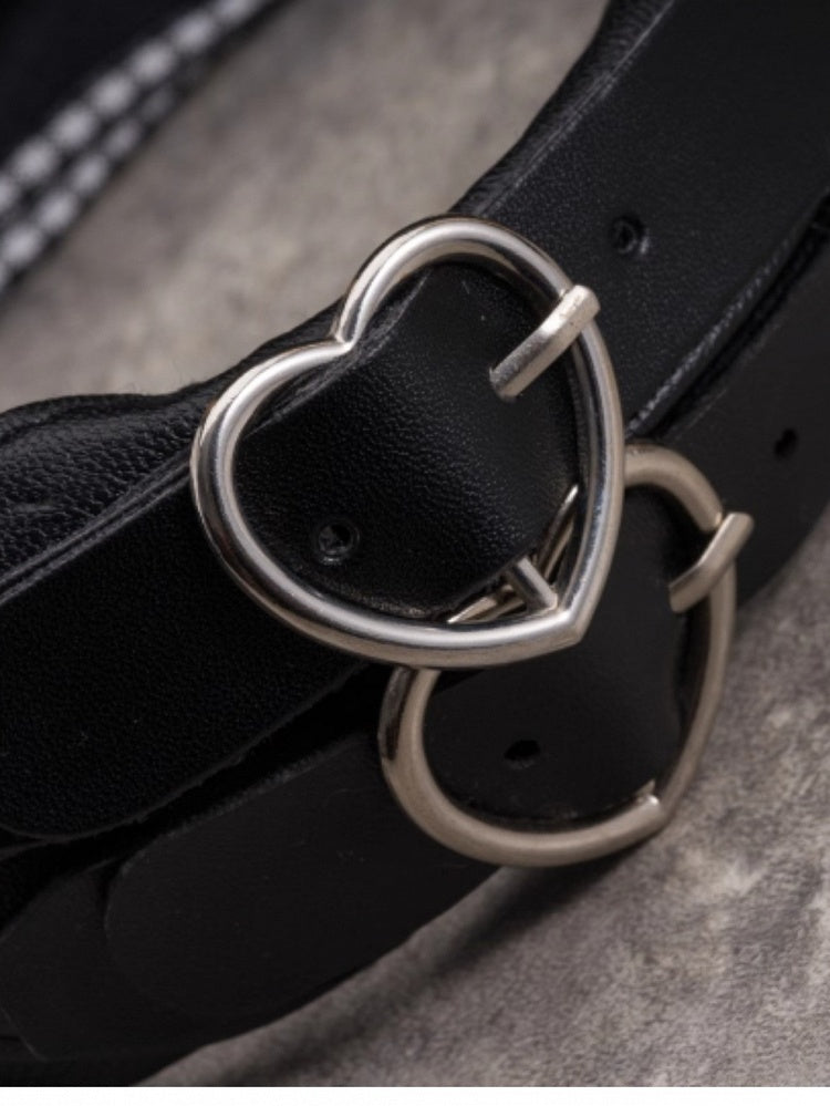 Pattern Heart Plaid Gothic With KC Double Decorated Buckles Black