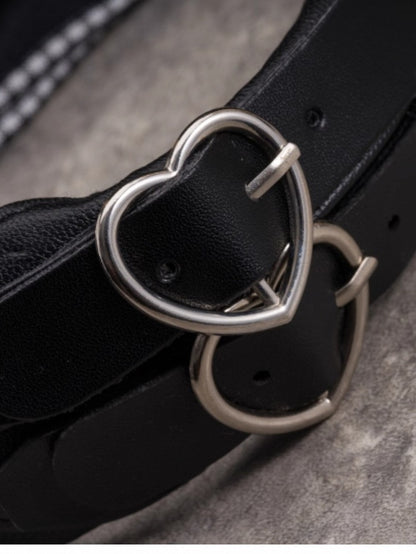 Pattern Heart Plaid Gothic With KC Double Decorated Buckles Black