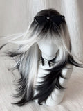 Bangs Ombre Black Straight White with Wig Full 60CM