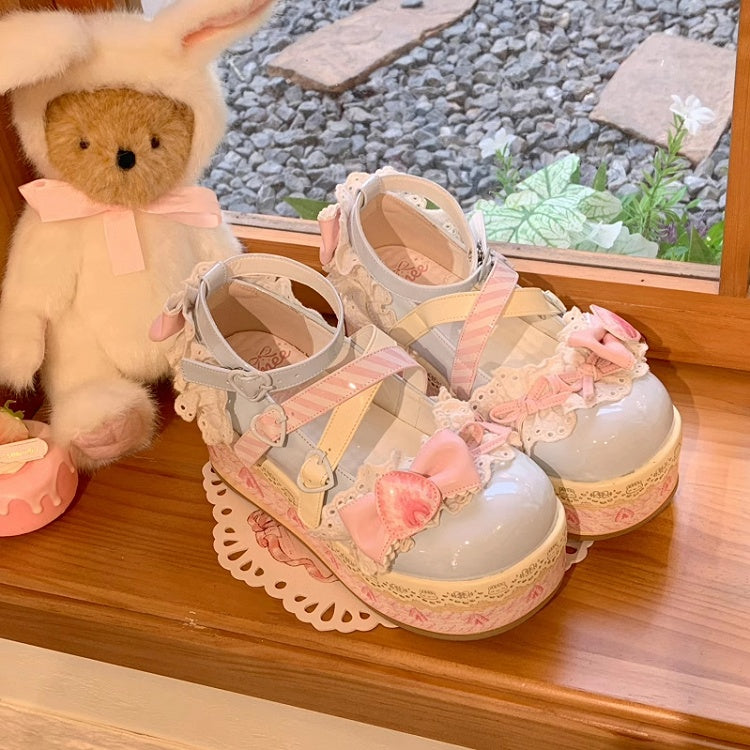 Accents Jane Strawberry Bow Blue Cake Sweet Lolita Shoes Sea Salt Mary Platforms