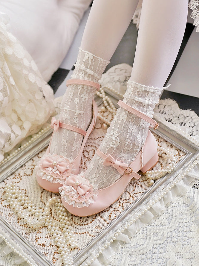 Zehenbesatz Herz Top Spitze Schleife Rosa bei Baby Schnallen Lolita Rund
