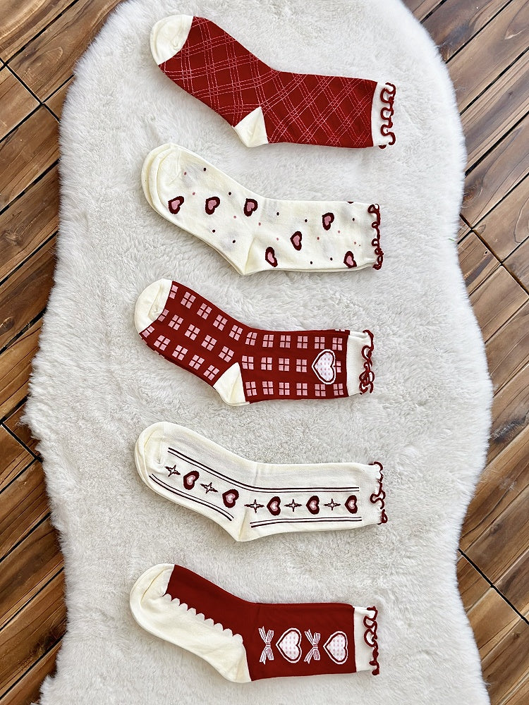 Options Red White 5 and Calf Socks Lolita Sweet