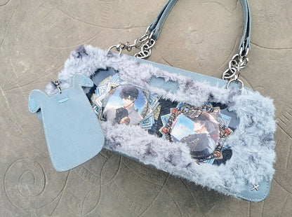 Grey and Blue Plush Ita Bag with Puppy Charm - Daylight