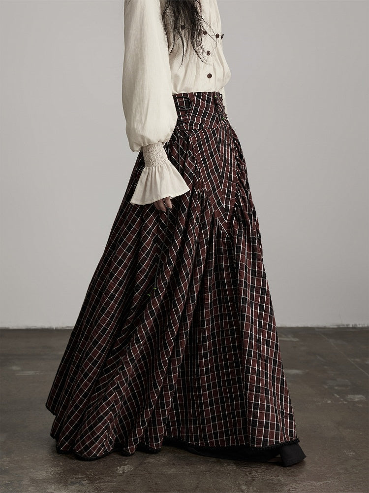 Black Tartan Retro Goth Urban A-Line Skirt