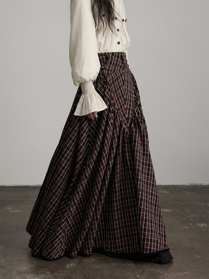Black Tartan Retro Goth Urban A-Line Skirt