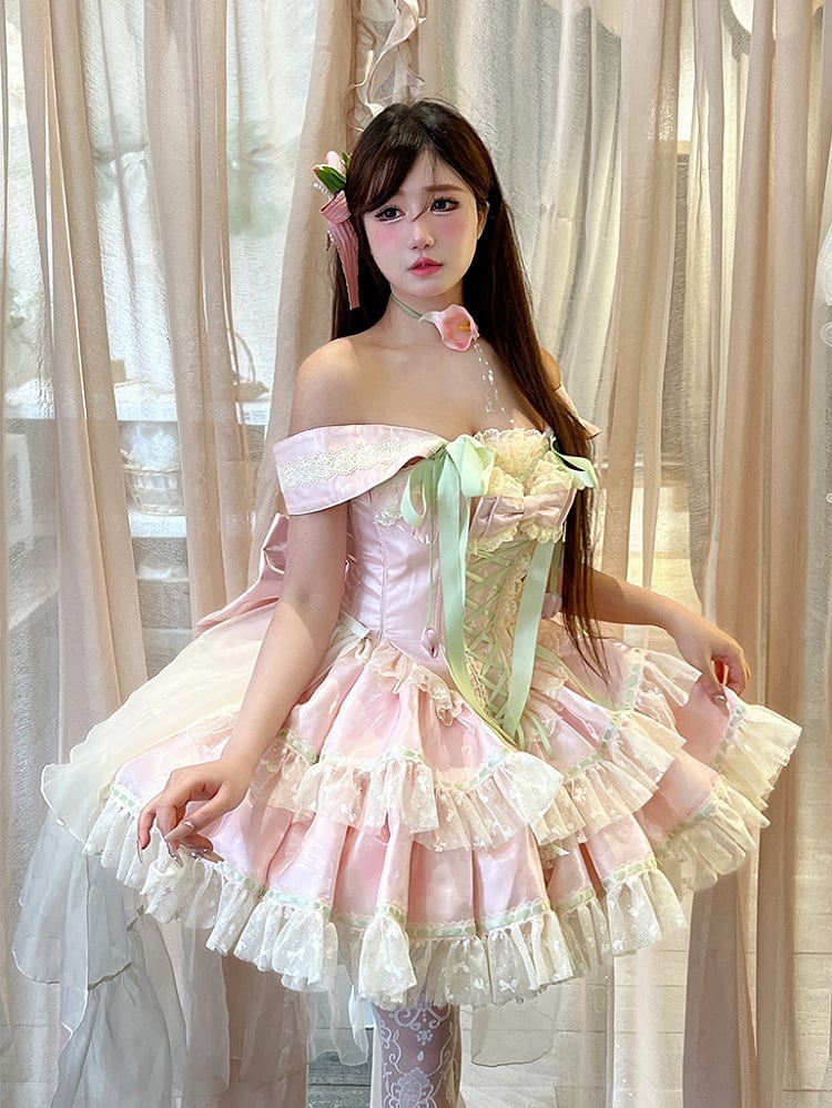 and Theme Fairy Pink Kei Corset Dress Tulip Green