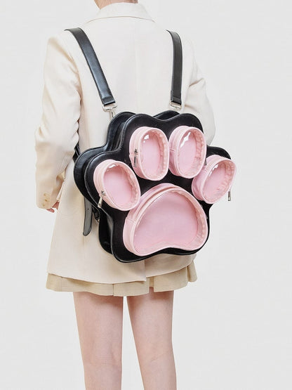 Cute Paw Puppy Kitten 2-Way In Enchanting Style Black Ita Backpack Pink