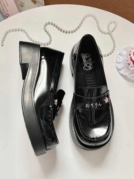 Black Blossom Heel Shoes Embroidery Toe Options Square 3 Cherry