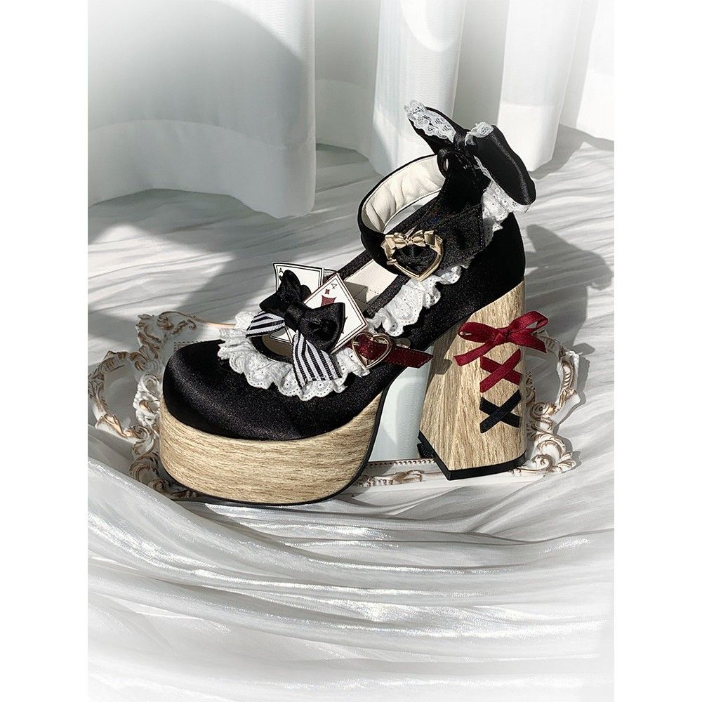 Alice in Wonderland Satin Block-Heel Mary Jane Shoes – Sweet Lolita Style | LilyVow