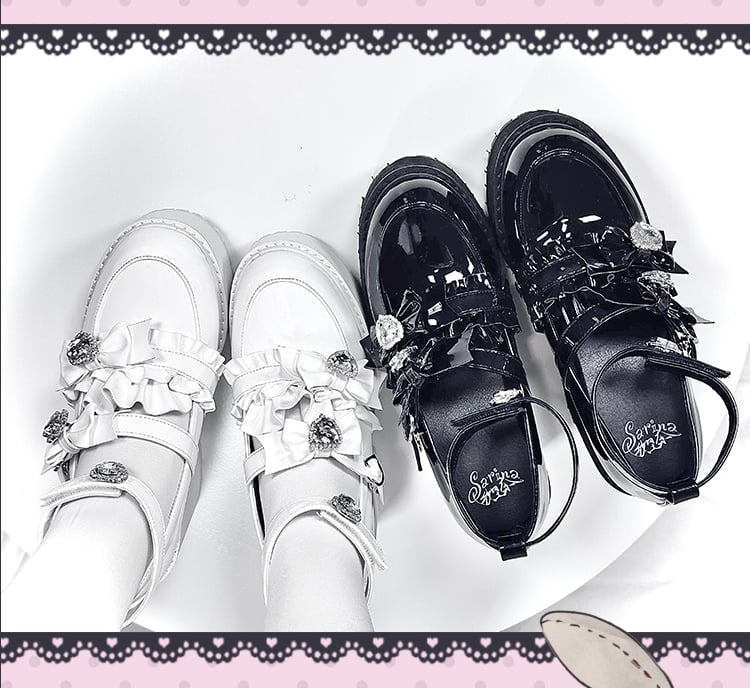 with Landmine Matte 10cm Heel Platform Rhinestones Chunky Glitter White Bowknot Shoes Style Heart