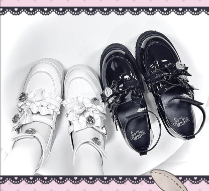 with Landmine Matte 10cm Heel Platform Rhinestones Chunky Glitter White Bowknot Shoes Style Heart