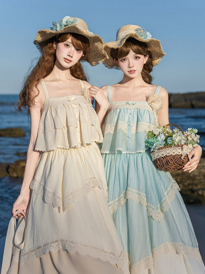 Beige Straw Hat with Detachable Blue Flower - With PUJI