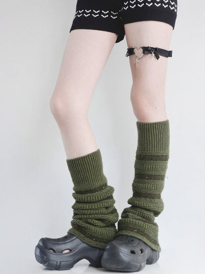 6 Colors Sequin Decorated Flared Knitted Leg Warmers
