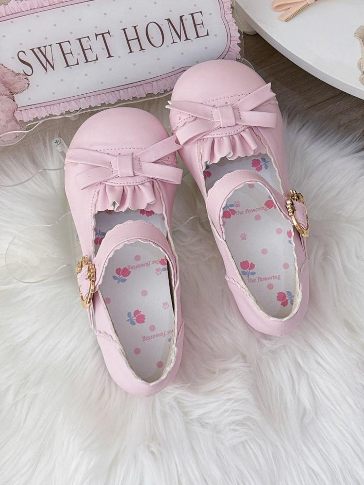 Janes Mary - Toe Lolita Pink with Mid Bow Heel PU Sweet Round