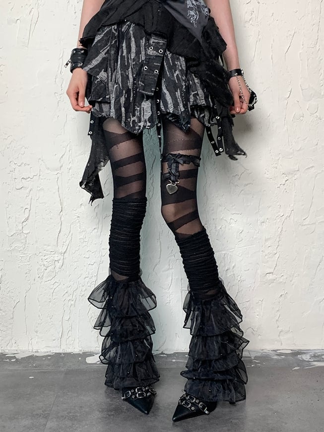 Crisscorss Tights Black Banded Y2K