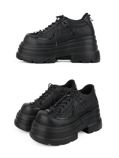 Platform Closure Design Shoes Black Lace-up Accents Stud with Punk
