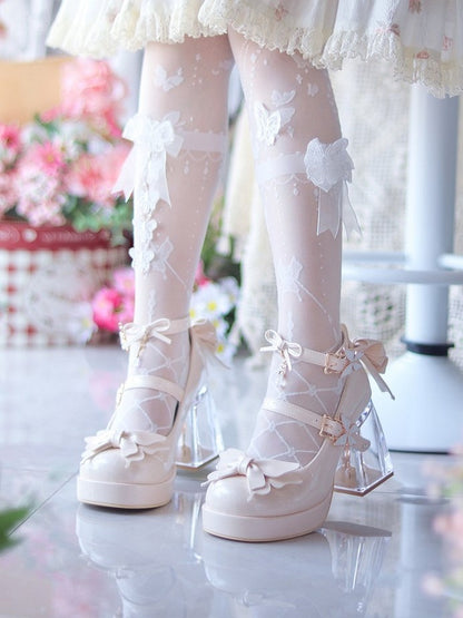 Shoes Jane Mary Heel Design Hime Beige Charm 8.5cm See-through Rhinestone with Heeled Lolita