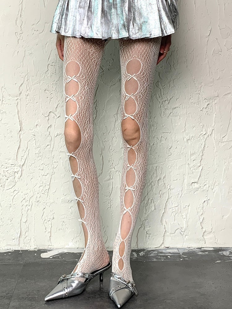 Weiße Details Schleife Cut-out Strumpfhose Bittersüßes Design