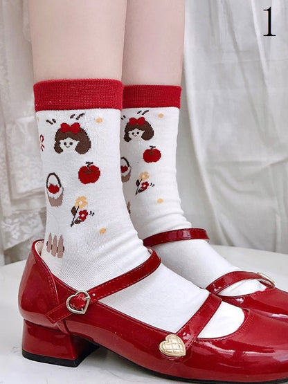 Print and Calf With Apple White Socks Options Floral 4