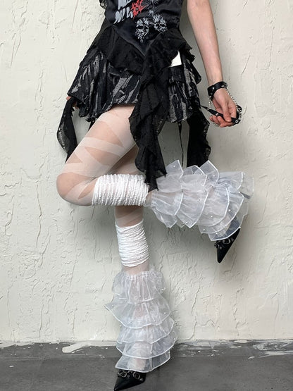 White Y2K Banded Crisscorss Tights