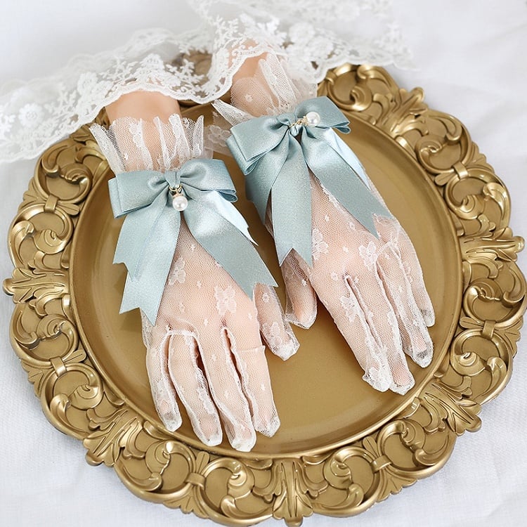 Pink Gloves Green Charms / Lace Bows Coffee Bead With Lolita Cute