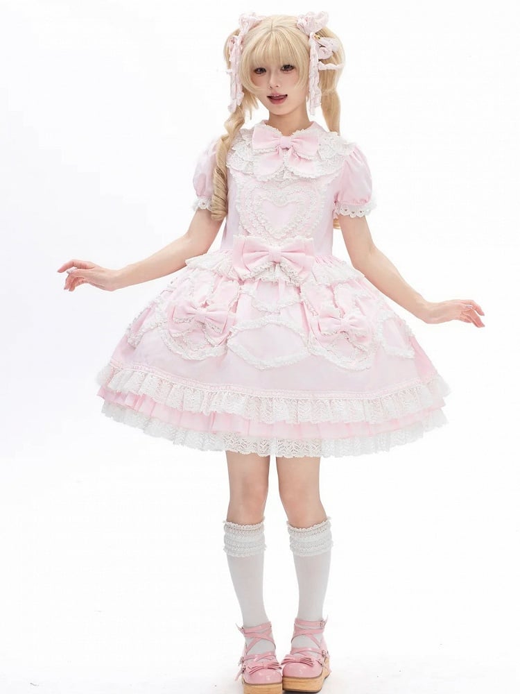 Robe OP en dentelle à oreilles de lapin rose avec col dos