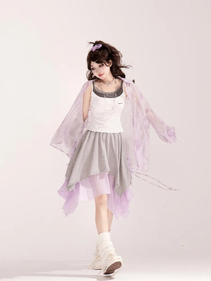 ライトウエスト ワイドレッグ カジュアル ルーズ シャツ/パンツ パープル ドローストリング