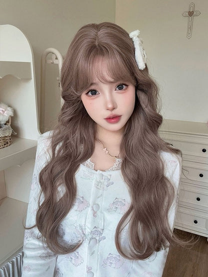 Mit Perückenpony, 72 cm Länge, gewellter Champagner-Vorhang