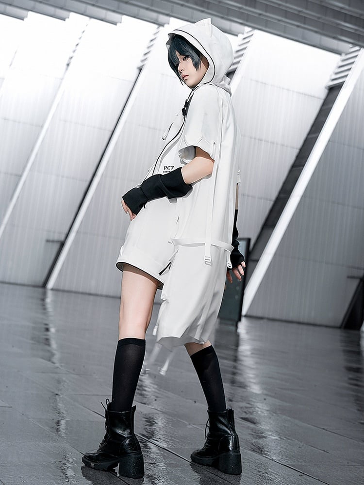 Ouji Hooded Techwear Cat Fashion White Ears Cyberpunk Coat