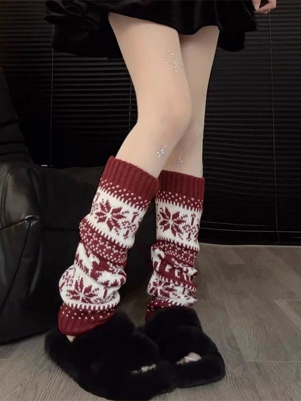 Nordic Pattern Ribbed Leg Warmers - Cozy Kawaii & Fairy Kei Accessory, 6 Colors