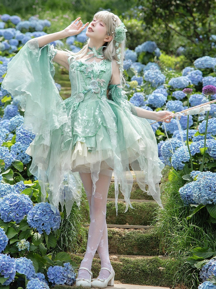 Green Irregular Flowing Sleeves - Misty Isle Letter