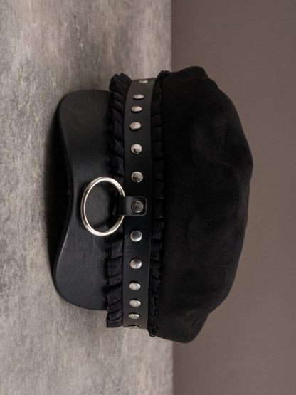 Black Studs Details Beret Gothic Trim Hat Ruffled